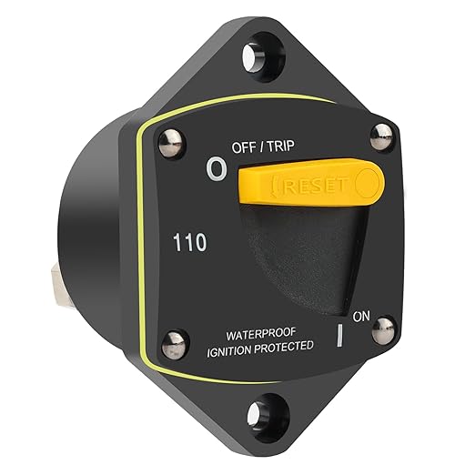 GLOSO Circuit Breaker Switches Manual Reset Waterproof Audio Radio Solar System Boat Truck Marine Automotive Stud 5/16“ Panel Mount 110A