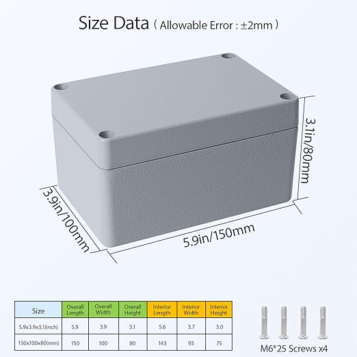 LeMotech Electrical Box, Aluminum Alloy Metal Junction Box, IP67 Waterproof Dustproof Project Box, Outdoor Universal Enclosure, Grey 5.9x3.9x3.1in (150x100x80mm)