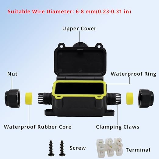 MAKERELE Mini Junction Box Outdoor Waterproof IP68,2Way Plug Line Underground Electrical Junction Box Clamshell-Type Waterproof Junction Box Small Maximum Inner Diameter 8mm