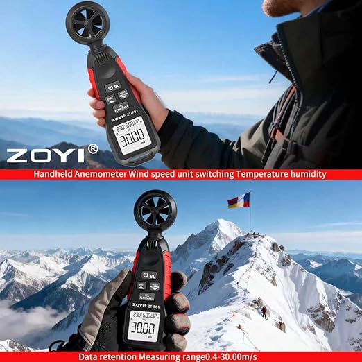 ZOYI ZT-FS1 Digital Anemometer, 3-in-1 Handheld Wind Speed Meter for Air Velocity, Wind Temperature & Air Flow (CFM/CMM), for HVAC, Drone, Fan, Ventilation Tester