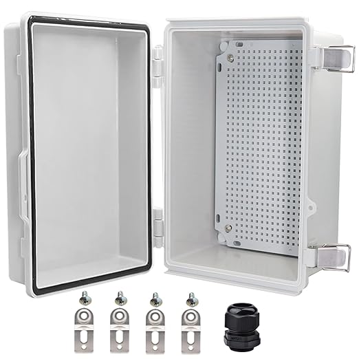 Waterproof Electrical Box, IP67 Junction Box Stainless Steel Latch Hinged Grey Cover Project Enclosure with Wall Bracket 11.8" x 7.87" x 5"