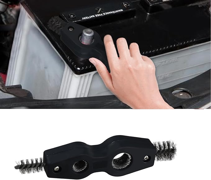 4 in 1 Car Battery Cleaning Brush, Car Battery Terminal Cleaner, Anti-Rust Auto Battery Cleaner with Steel Wire, Battery Cleaner Tool Car Accessories for Cleaning Auto Battery Post (Black)