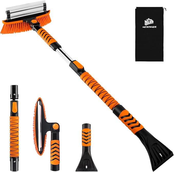 METOWARE 44'' Snow Brush and Ice Scrapers for Car Windshield, Extendable Snow Brush for Car with Ergonomic Foam Grip and 360° Pivoting Brush Head for Car SUV Truck