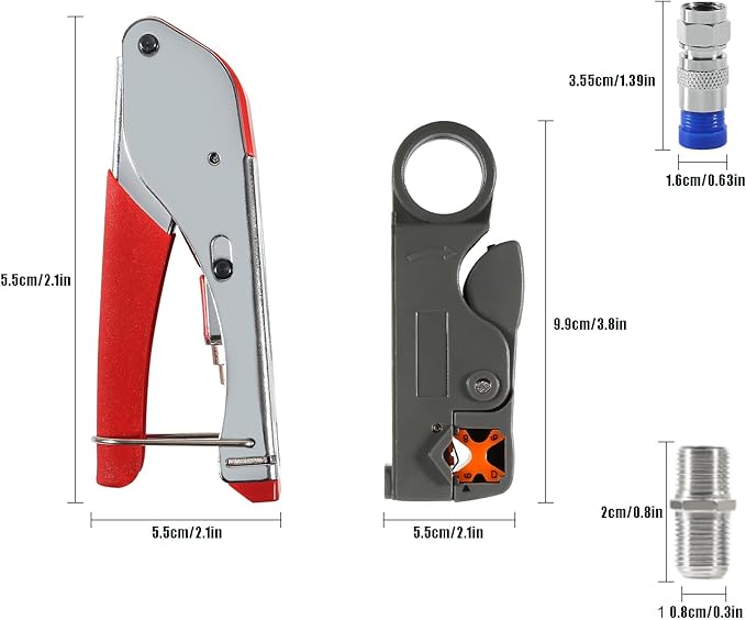 Coax Cable Crimper Coaxial Compression Tool Kit Wire Stripper with F RG6 RG59 Connectors