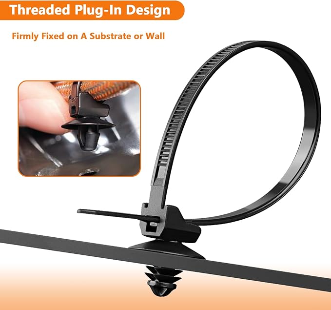 Fir Tree Push Mount Zip Ties 8 Inch Threaded Automotive Fuel Line Cable Ties Nylon Wire Holder 8.3"x0.22" 50Pcs