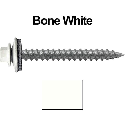 Metal Roofing Screws: (250) 12 x 2 Bone White Hex Sheet Metal Roof Screw. Sharp Point Metal to Wood siding Screws. 5/8" EPDM Washer