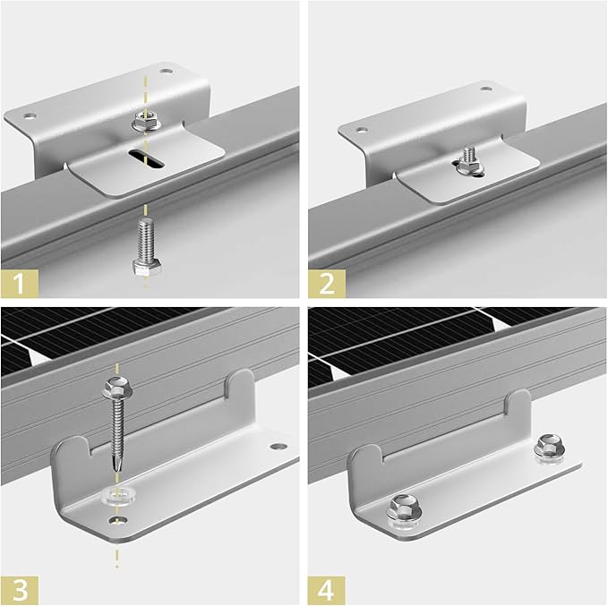 Anbte 4PCS Solar Panel Mounting Z Brackets, Aluminum Solar Panel Mounting Bracket 304 Stainless Steel Screws, Stable, Rust Resistant, Easy Install for Roof, RV, Boat, Yacht, Silver