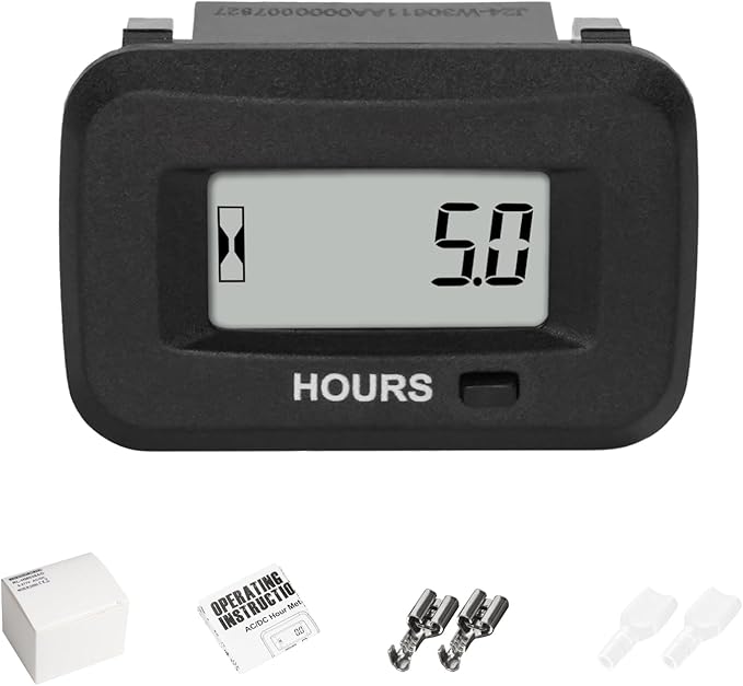 NR-HM038AD AC/DC 5V to 277V,Snap-in Digital LCD Hour Meter Kit,Initial Hours Settable,Resettable Partial Running Hours,Built-in Battery,Waterproof,Use for ZTR Lawn Mower Tractor Generator