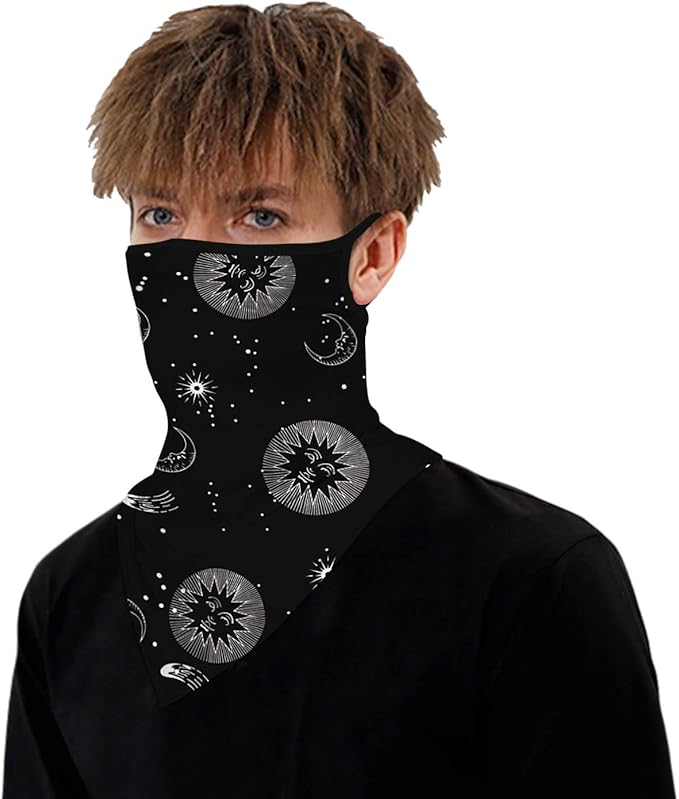 YAYOUREL Neck Gaiter Face Mask Bandanas for Men Women UV Face Scarf Cover Ear Loop Hole Facemask for Fishing Running Cycling