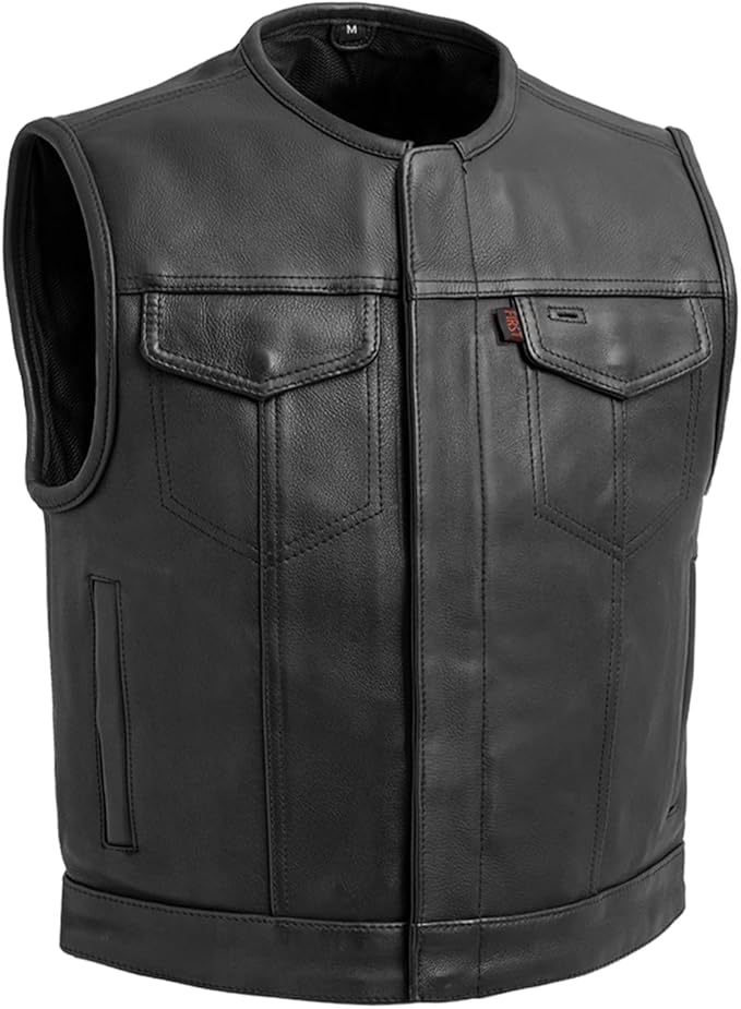 First Mfg Co - Lowside - Mens Motorcycle Biker Riding Canvas, Leather, Twill, Perforated Leather Vest