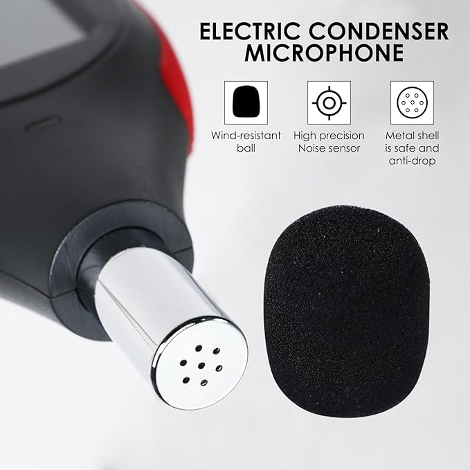 Decibel Meter Data Logger, Digital Sound Level Meter with Recording, dB Meter 30~130dB, 31,000 Data, 3Color Light Alarm, USB Rechargeable SPL Meter for Home, Classroom, Office, Neighbor, Industrial