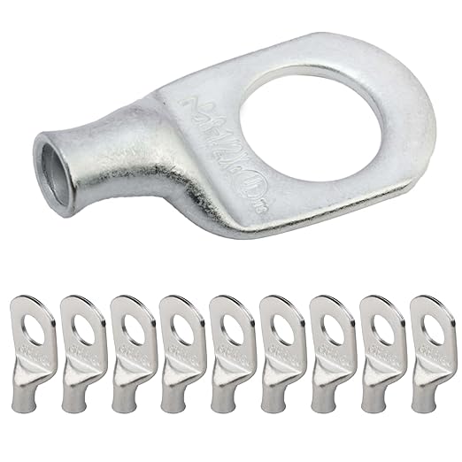 SELTERM 10pcs 8 AWG-1/2" Stud Tinned Copper Wire Lugs, Heavy Duty Battery Cable Ends,8 Gauge Ring Terminals, UL Battery Lugs Marine Grade Copper Eyelets Electrical Battery Terminal Connectors