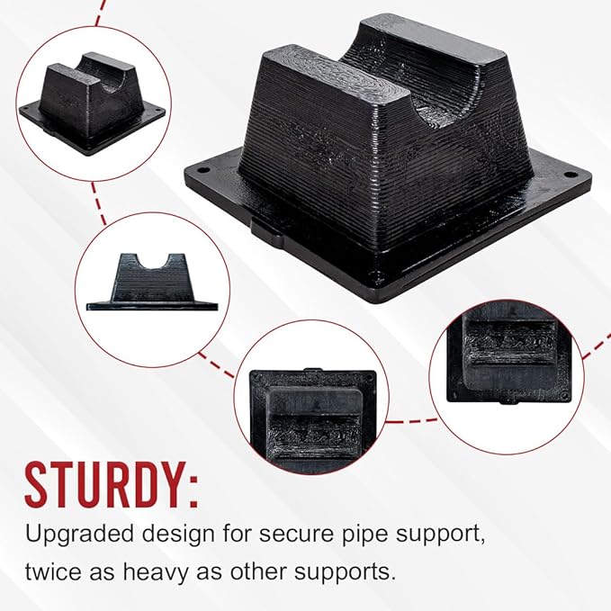USA Made BULLKE 4 Pack Mini Rooftop Pipe Support - 6" x 6" x 3" - 300 lbs Capacity - UV Resistant - Strong, Durable Roof Pipe Supports for Conduit, Rubber, PVC, Metal Pipes - Universal Fit