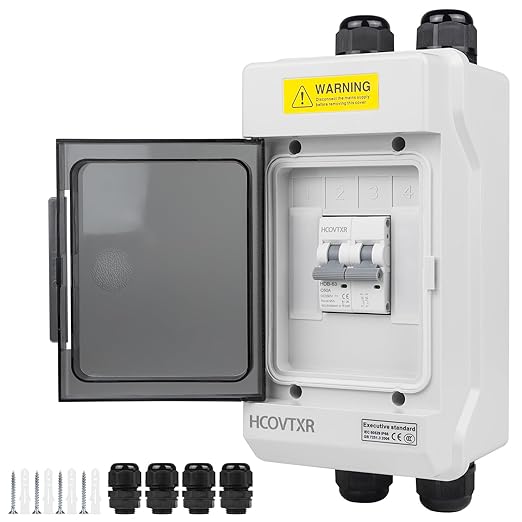 Solar Panel Disconnect Switch 60A 550VDC Solar Shut Off Switch 2 Poles Outdoor DC Miniature Circuit Breaker Box, Waterproof UV-Proof for Solar PV Home Systems (550V 60A)