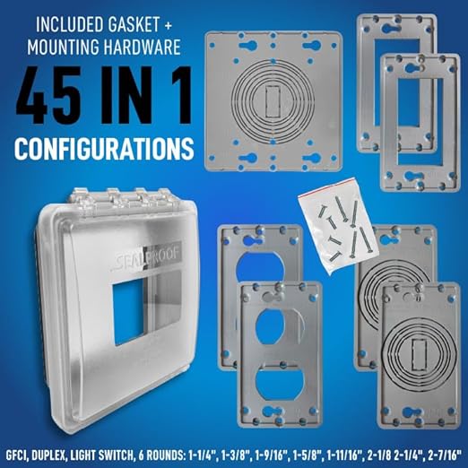 Sealproof Slim 2-Gang Shallow Weatherproof Outdoor Not in Use Outlet Cover with Box Kit, Lockable, UL Extra Duty Compliant, 45 Configurations, Low Profile
