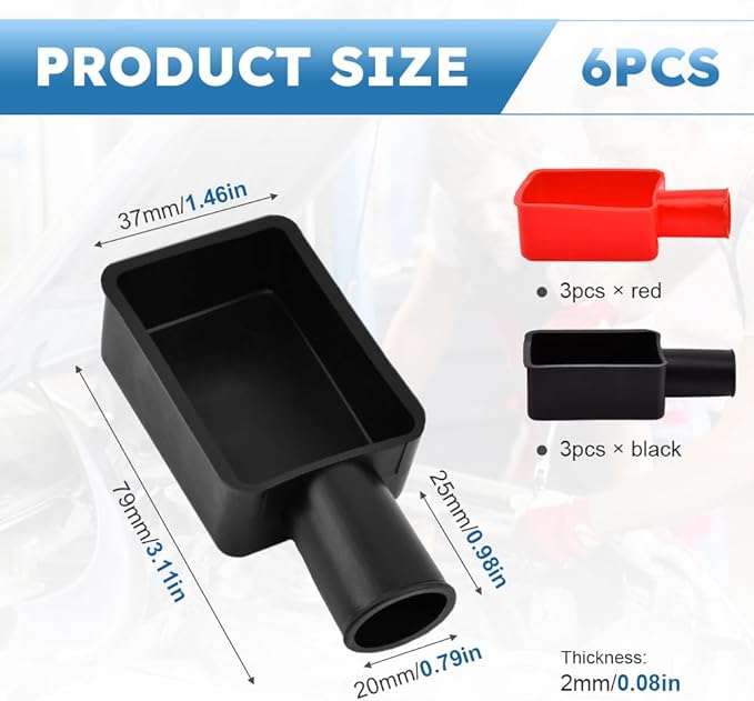 6pcs Battery Terminal Cover, Soft Rubber Car Insulating Battery Cover, Red and Black Positive and Negative Insulating Stud Covers Battery Post Cover for Car Motorcycle Truck Boat