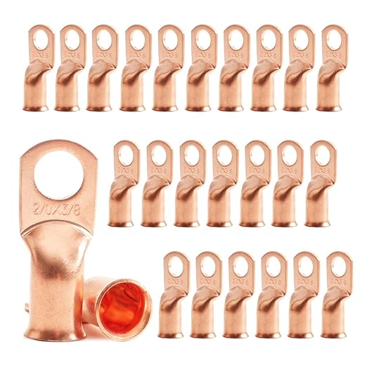 2/0 AWG 3/8" Stud (25 pcs.), Heavy Duty Copper Wire Lugs 00 Gauge Ring Terminal 2/0 Copper Wire Lugs Battery Cable Ends