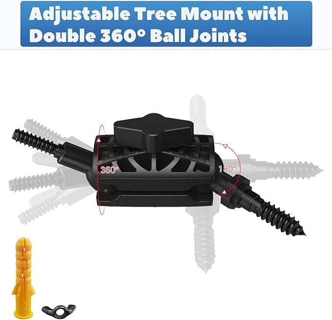 Adjustable Trail Camera Tree Mount: Game Camera Outdoor Mounting Bracket Holder with Double 360° Swivel Tilt Ball Joints, 1 Pack