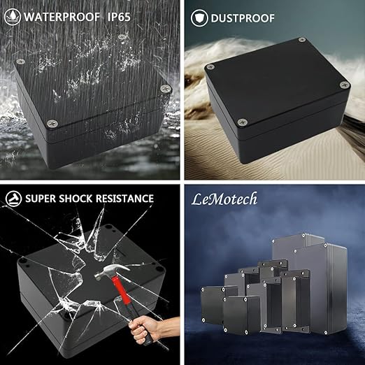 LeMotech Project Box ABS Plastic IP65 Waterproof Dustproof Electrical Junction Box Outdoor Enclosure for Electronics Black 4.5 x 3.5 x 2.1 inch(115 x 90 x 55 mm)(Pack of 1)