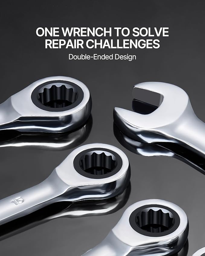 VEVOR Combination Wrench Set, 30-Piece Ratcheting Wrench Set with Organizer Rack, Cr-V Steel Wrench Set SAE 1/4" to 1", Metric 8 mm to 24 mm, Ideal for General Household, Garage, Workshop, Emergency