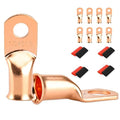 8 PCS Battery Terminal Connectors, Battery Cable Ends Lugs, 1/0 Gauge Wire Connectors, 1/0 AWG 5/16" Stud Ring Terminals, Copper Wire Lugs with Heat Shrink Tubing.