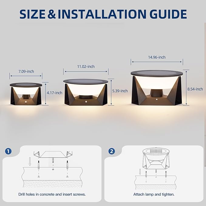 7.09" Solar Post Lights Outdoor, Post Solar Lights Outdoor IP54 Waterproof, 3000K Patio Column Light Outside, Dusk to Dawn Modern Pillar Light, Column Lighting for Posts Fence Entrance Garden