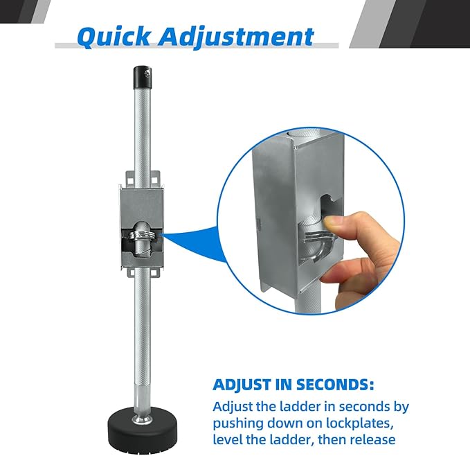 Ladder Leveler Non-Slip Rubber Leg Ladder Stabilizer, Adjustable Ladder Leg Level, Maximum Load Capacity 550 lbs, Fits Indoor and Outdoor Stairs and All Surfaces, Ladder Fittings 1 Pair (26 Inch)