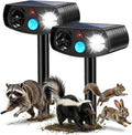 Solar Animal Repeller Outdoor, Motion Activated Ultrasonic Pest Deterrent with LED Light, Waterproof Repellent for Yard Garden, Raccoon Squirrel Rabbit Cat Dog, 2 Pack