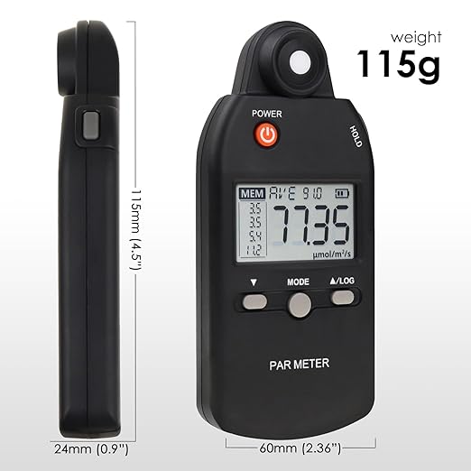 PAR Meter for led Grow Lights High Precision Quantum Sensor Par Light Meter PPFD Tester for Measuring Plants Photosynthetic Activity in 400-700nm Par Meter Light Lux Tester