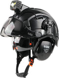 GREEN DEVIL Hard Hat Safety Helmet with Rechargeable Headlamp Light and Visor Ear Muffs Vented Work Hardhat ANSI Z89.1 Cascos De Construccion for Industrial Construction Forestry