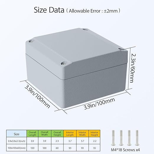 LeMotech Junction Box, Aluminum Alloy Metal Electrical Box, IP67 Waterproof Dustproof Project Box, Outdoor Universal Enclosure, Grey 3.9x3.9x2.3in (100x100x60mm)