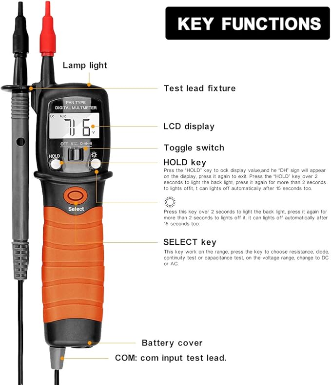 BTMETER Digital Pen Multimeter AC DC 600V Voltmeter, 60M Ohm Resistance Meter, with Backlit Screen, Continuity Test Auto Power Off Electric DMM Tester BT-38B