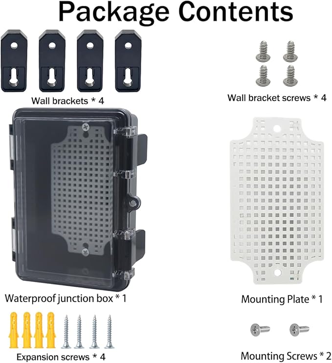 Junction Box, Hinged Black Clear Cover IP67 Waterproof ABS Project Box with Mounting Plate Electrical Box Enclosure with Wall Bracket 5.9 x 3.9 x 2.8inch(150x100x70mm)