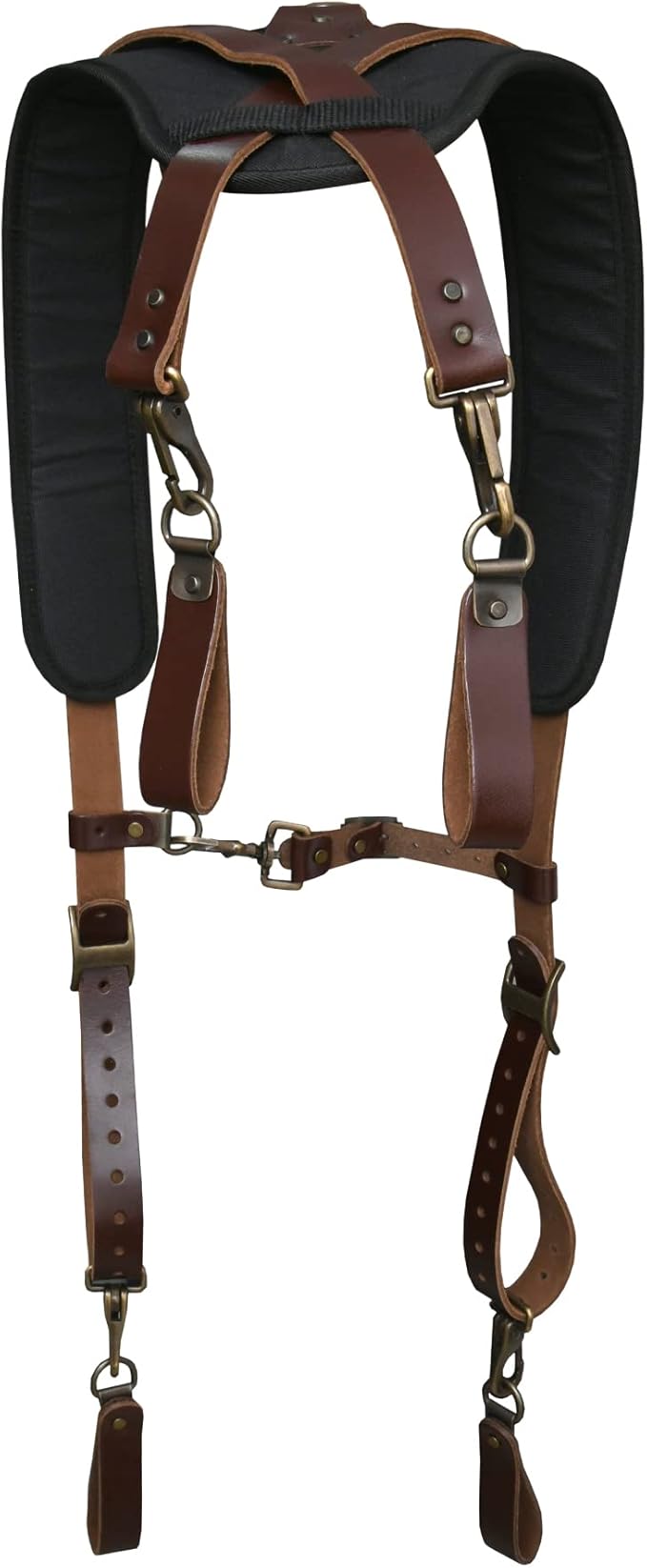 Style n Craft Padded Leather Work Suspender System with D-Ring Loops, Heavy-Duty Suspenders for Men, Leather Belt Straps, Adjustable to Fit Most Sizes, Dark Tan (98214)
