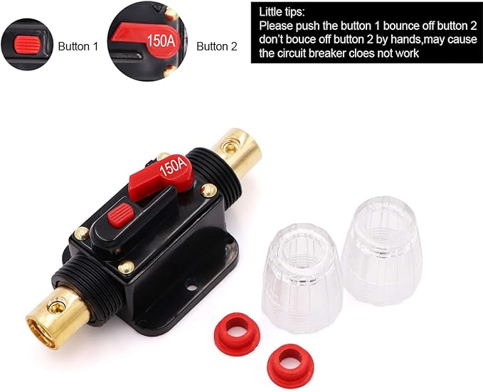 2 Pack 150A Inline 12 Volt Circuit Breaker with Manual Reset,Marine 150 amp Inline Fuse for Car Audio, Stereo Switch and Solar Inverter System