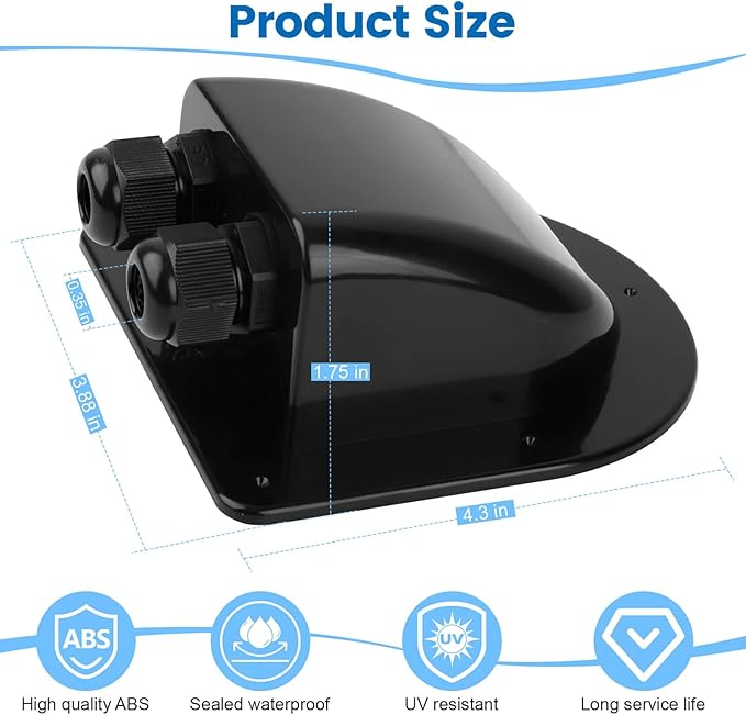 QCG Waterproof ABS Solar Cable Entry Gland, Black Solar Double Cable Entry Gland Housing for All Cable Types 2mm² to 6mm² for Solar Panels of RV, Campervan, Boat, and Roof (1 Pcs)