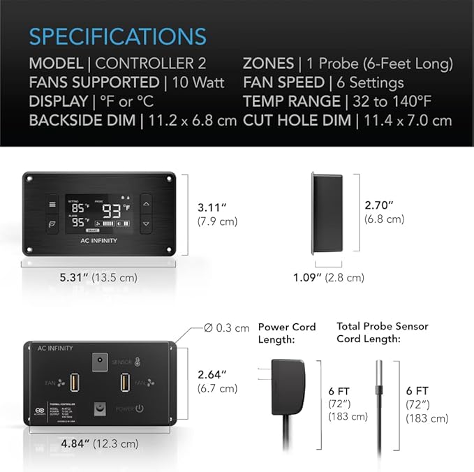 AC Infinity AIRPLATE S9, Quiet Cooling Fan System 18" with Speed Control, for Home Theater AV Cabinet Cooling (Pack of 2)