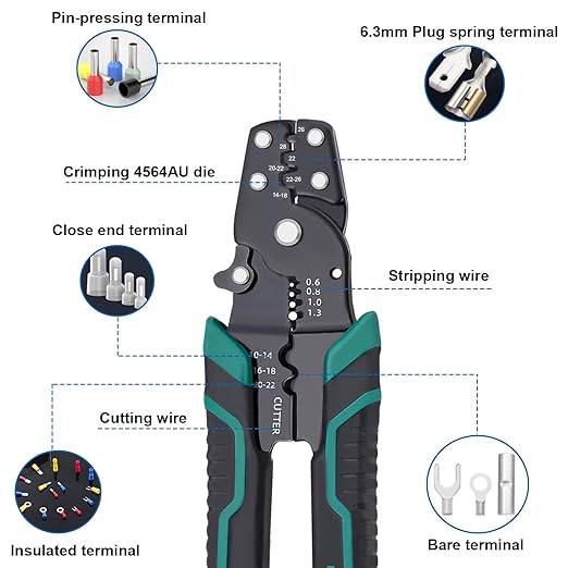 smseace 160pcs Bullet Wire connectors with Stripping/Cutting/Crimping Tool 22-10AWG Insulated Male/Female Bullet Connector kit for Automotive Boat Stereo Industrial Equipment