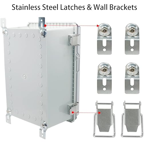 Junction Box, Hinged Clear Cover Stainless Steel Latch IP67 Waterproof ABS Project Box with 2 Cable Glands,Electrical Box Enclosure with Mounting Plate & Wall Bracket 11x7.5x5.5inch