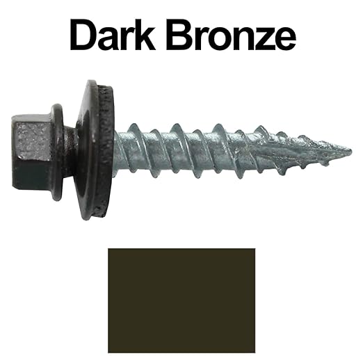 Metal Roofing Screws: (250) 10 x 1 Dark Bronze Hex Head Sheet Metal Roof Screw. Self Starting Metal to Wood siding Screws. EPDM Washer. Colored Head