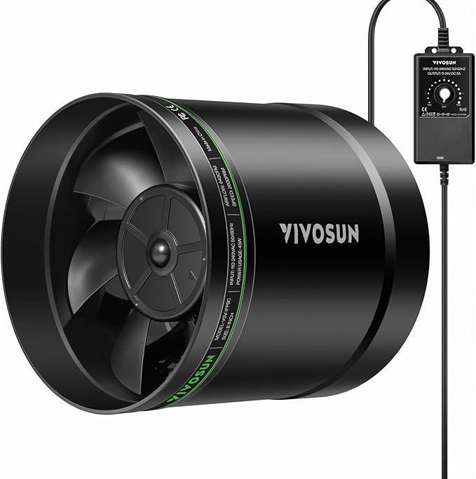 VIVOSUN 8” Inline Booster Duct Fan with Speed Regulator, 640 CFM Quiet Exhaust Fan for HVAC Ventilation in Grow Tents, Basements, Bathrooms, Kitchens, and Attics