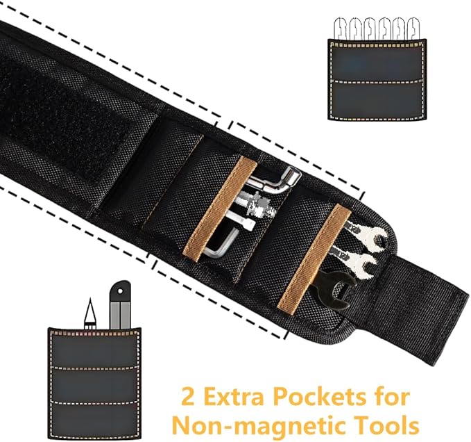 Magnetic Wristband for Holding Screws, Nails & Tools, Strong Magnets Holding Screws,Nails,Drill,Bits,Screwdriver, Gadgets Tools for Men,Dad Father and Husband, Built-in 15 Magnets-Brown