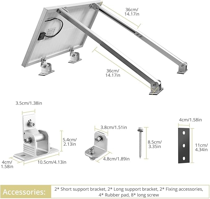 Anbte 1 Set Adjustable Solar Panel Tilt Mount Brackets, 15-30° Adjustable Aluminum Solar Mounting Brackets Support 50W 70W 100W 150W 200W 300W 400W Panels, for Flat Surface, RV, Roof, Boat, Silver