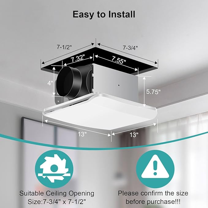 Bathroom Exhaust Fan Ceiling Mount 110CFM, Quiet Ventilation Fan 1.5 Sones with Hidden Grille Cover & Metal Motor, 4-inch Duct Household Extractor, Ideal for Bathroom Remodeling (White)