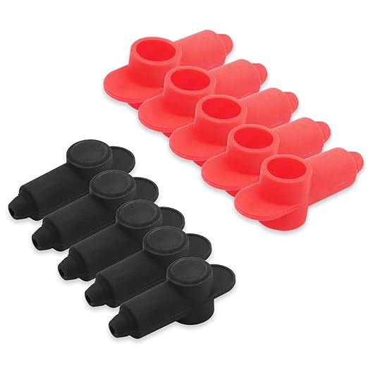 Recoil 10 Pack Silicone Terminal Covers for Alternator Battery Stud and Power Junction Blocks, Fits 10-2 AWG Wire, 5 Red and 5 Black Pairs