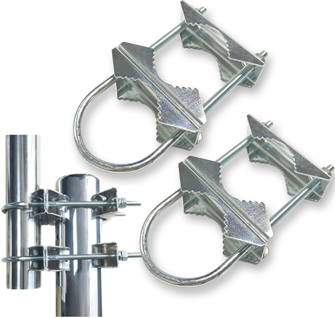 Double U-Bolt Clamp Bracket for Starlink Antenna Mount Pole Adapter Rv Ladder Rail Mount,Universal Yagi/WiFi/DivecTv/Lora/CB Ham Antenna mast Parasol Pipe Rail Mounting Kits,2PCS