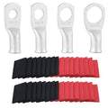 6 AWG Tinned Copper Ring Terminal Kit (62 Pcs) - 30 Battery Lugs (1/4", 5/16", 3/8", 1/2") with 32 Heat Shrink Tubes for 6 Gauge Wire in Automotive, Solar, Marine, RV Applications