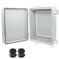 Junction Box, Hinged Cover Stainless Steel Latch IP67 Waterproof ABS Project Box with 2 Cable Glands, Electrical Box Enclosure with Mounting Plate & Wall Bracket 13.8 x 9.8 x 5.9inch