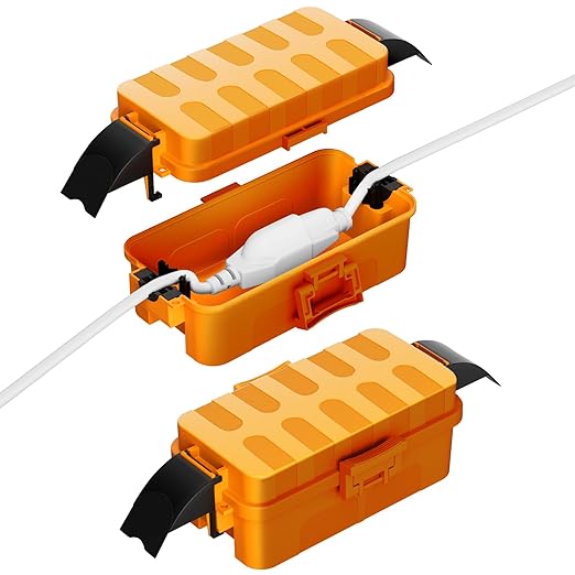 Flemoon [2 Pack] IP55 Small Outdoor Electrical Box Waterproof (Inner 5.9 x 3.2 x 1.8inch), Extension Cord Cover with Detachable Awning Covers for Plug, Outlet, Holiday Lights, Orange