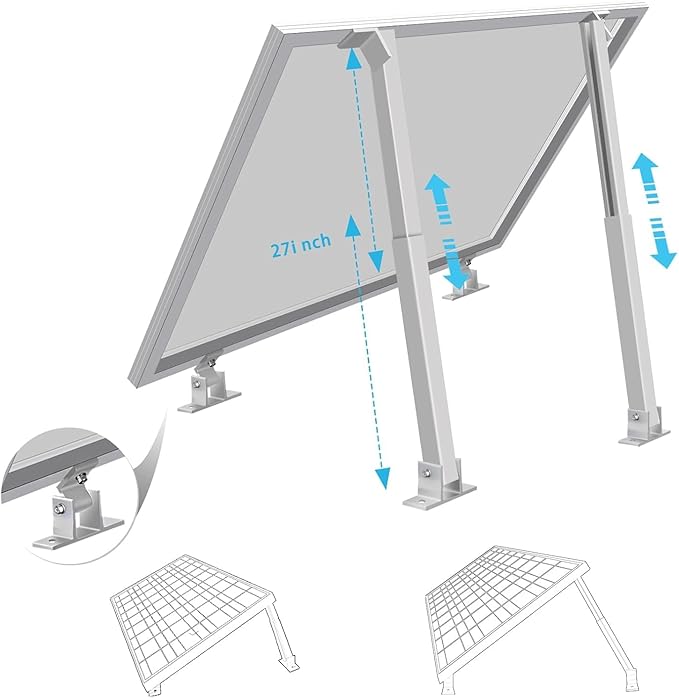 2 Sets (4Pcs) Solar Panel Mounting Brackets - Adjustable Solar Panel Tilt Mount Brackets Stand Support 50W 100W 150W 200W 300W 400W Solar Panels for RV, Roof, Boat, Flat Surface, Camping